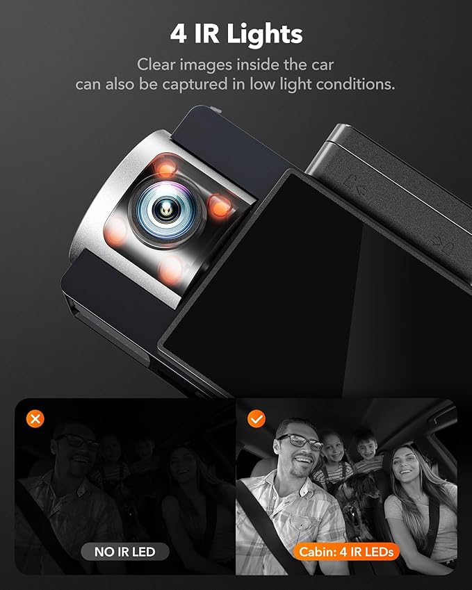WOLFBOX i17 4K 3 Channel Dash Cam Built-in 5.8GHz WiFi with 64GB Card, 4K+1080P+1080P Dash Cam Front and Rear Inside, Triple Car Camera with 3 Inch Screen, IR Night Vision, WDR, 24H Parking Mode, GPS