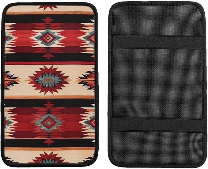 Aztec Boho Western Car Center Console Cushion Pad Southwestern Ethnic Native American Arm Rest Protector Anti-Scratch Car Center Console Lid Cover, Red