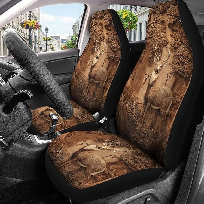 GENANY Deer Hunting Car Seat Covers Set of 2, Breathable Front Seat Covers for Truck Sedan SUV, Deer Car Accessories, Hunting Gift for Women Men