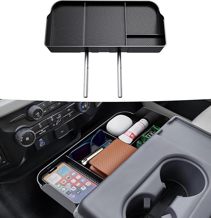 Sinvanho Center Console Organizer for 2011-2024 2025 Ford F150 F250 F350 F450 F550 F650 Accessories, Front Center Seat Headrest Storage Tray for Pickup Truck Middle Armrest Box, Jump Seat Only
