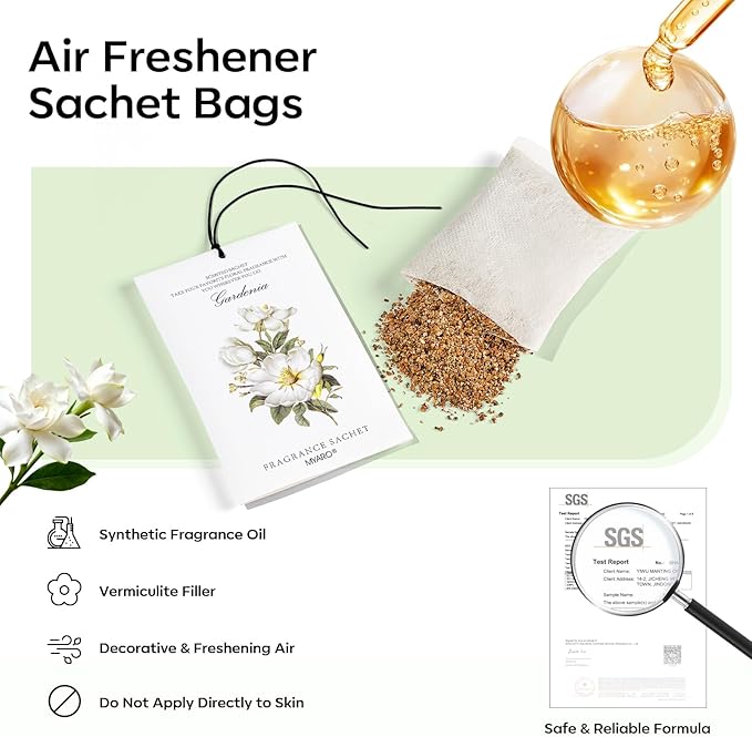 MYARO Scented Sachet House Air Freshener - 12 Pack Long Lasting Gardenia Fragrance Deodorizer for Home Closet Drawer Car