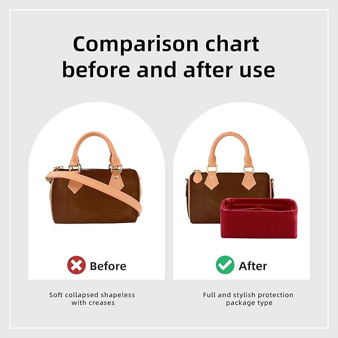 DGAZ Silk Purse Organizer Insert Fits LV Speedy 16/20/25/30/35/45 bags，Silky Smooth Bag Organizer，Luxury Handbag & Tote Shaper（Wine Red，SP16）