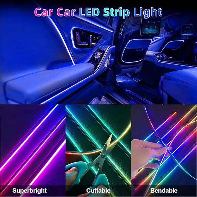 Acrylic Interior Car LED Strip Light, Dreamcolor 6-in-1 RGB Ambient Lighting with APP, 16 Million Colors 175in 600LED Music Sync Lights for Night Driving, Home, Camping & Gift Decor
