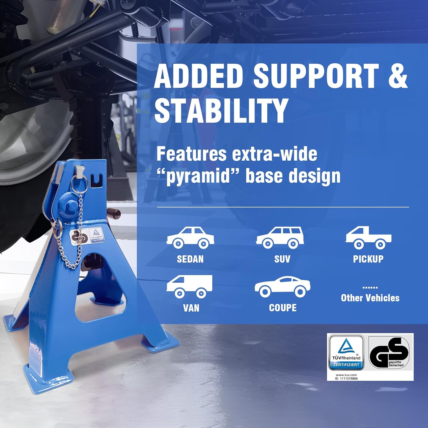 Car Jack Stands 3 Ton with Double Locking and Large Foot Base for Lifting Cars,SUVS,MPVS, Heavy Duty Steel, 6600 lb Capacity, 2 Packs