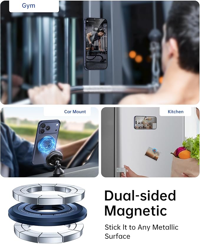 SYNCWIRE for MagSafe Ring Phone Holder, 360° Rotation Magnetic Cell Phone Grip Dual-Sided Magnets Phone Ring Kickstand Compatible with iPhone 17 16 15 14 13 12 Pro Max MagSafe, Android, Samsung etc.