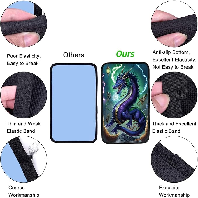 Car Armrest Cover Pads Universal Fashion Cute Auto Center Console Armrest Cover Pad with 2PCS Car Coasters Soft Waterproof Car Armrest Seat Protector for Women Girls, Blue Dragon