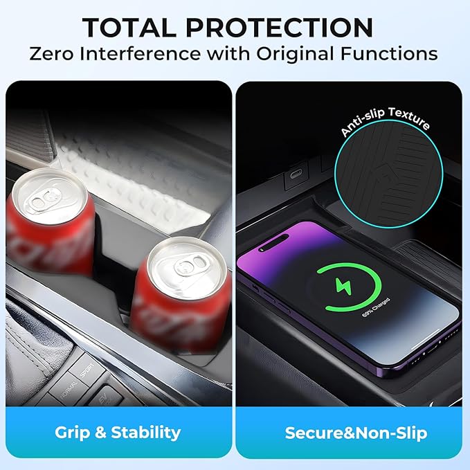 Cup Holder Insert & Wireless Charging Pad Protector Compatible with Toyota Camry 2026 2025, Center Console Cup Holder & Wireless Charging Mat for 2025 2026 Camry Accessories, Black
