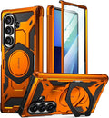 Poetic Spartan for Samsung Galaxy Z Fold 7 Case, [Hinge Protection][Magnetic Ring Adjustable Stand][Built-in Screen Protector][Compatible with MagSafe] Full-Body Rugged Phone Case, Metallic Orange