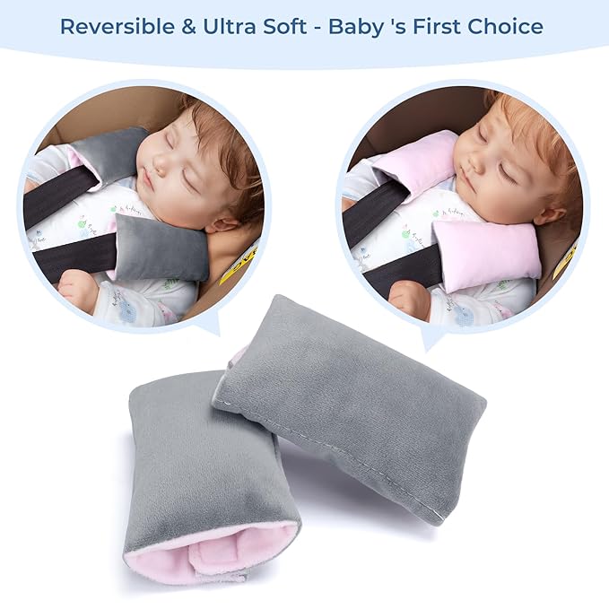 COOLBEBE Car Seat Straps Shoulder Pads for Baby Kids, Super Soft Seat Belt Covers for All Car Seats/Pushchair/Stroller/High Chair (Grey/Pink)