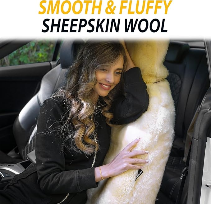 Sheepskin Seat Covers Fuzzy Car Seat Covers Ivory Australian Merino Wool Fluffy Fur Auto Accessories All Season Protection For Your Seats Universal Fits Most Car Suv Airbag Compatible 4- Pack