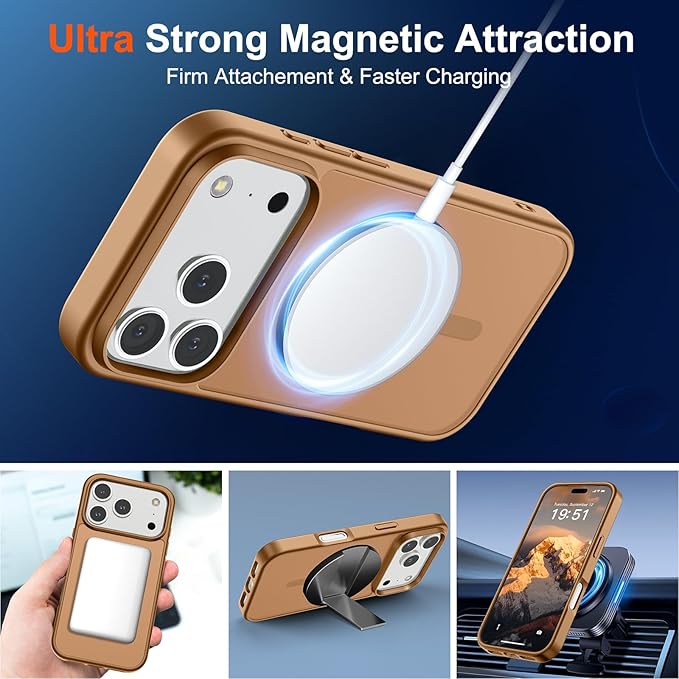SUPFINE Magnetic for iPhone 17 Pro Case (Compatible with MagSafe)(Military Grade Drop Protection) Translucent Matte Shockproof with Anti-Fingerprint Phone Cover,Brown