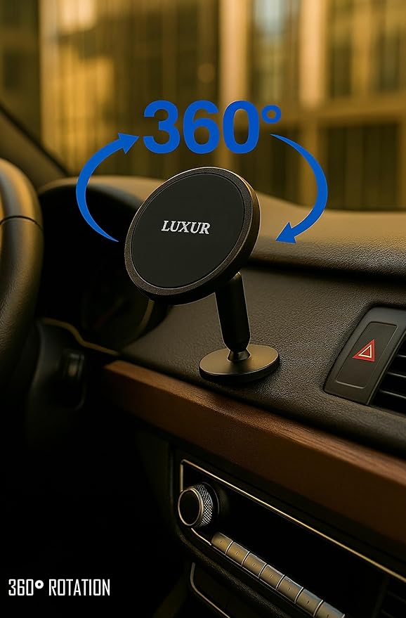 LX-PH01 Aluminum Alloy Compact Magnetic Car Phone Holder 360° Metal Matte Black Phone Mount Cell Phone Holders for Your Car/Gym/Mirror Mount for iPhone Samsung Pixel Mobile Phone.