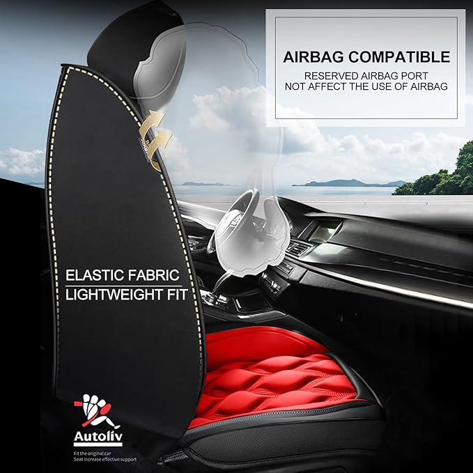 AOMSAZTO Front Seat Covers Fit for Hyundai Palisade 2020-2026 Waterproof Faux Leather Car Seat Cover Compatible with Airbag(2PCS Front, Black&Red)