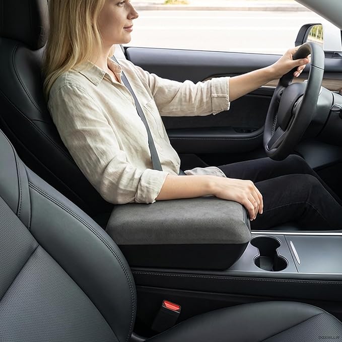Center Console Armrest Cover for Tesla Model Y/3 Juniper/Highland 2026 2025 and Model Y L, Non-Slip Suede Arm Rest Storage Box Pad with Height Increase, Middle Console Covers Protector Mat