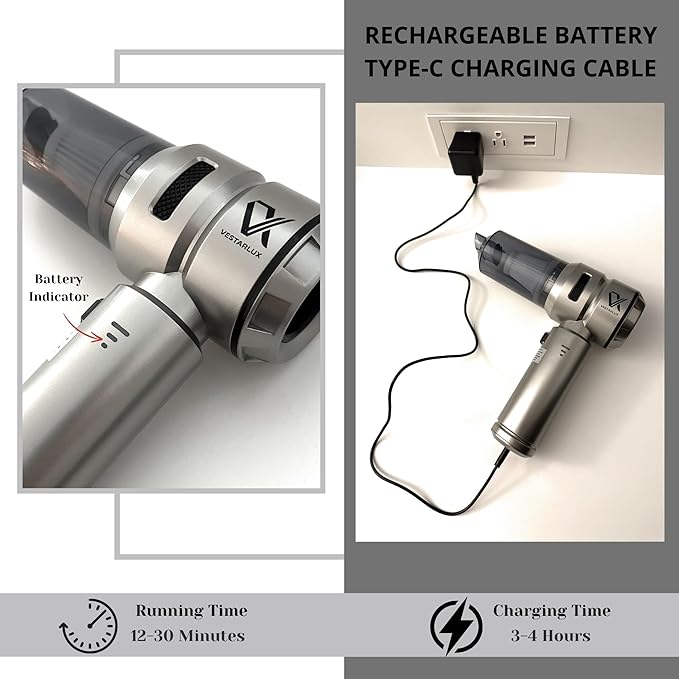 Cordless Handheld Car Vacuum Cleaner – Powerful 25000PA Suction, 3-Speed Brushless Motor, Mini Portable 4-in-1 Vacuum & Blower for Car, Home, Office, Pet Hair