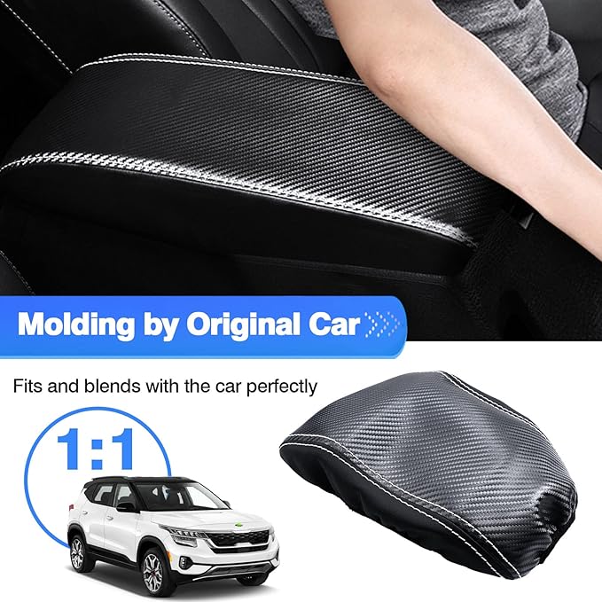 Autorder Center Console Cover for Kia Seltos 2021 2022 2023 2024 2025 Accessories Carbon Fiber Armrest Cover Anti-Scratch Middle Console Pad Leather Armrest Protector