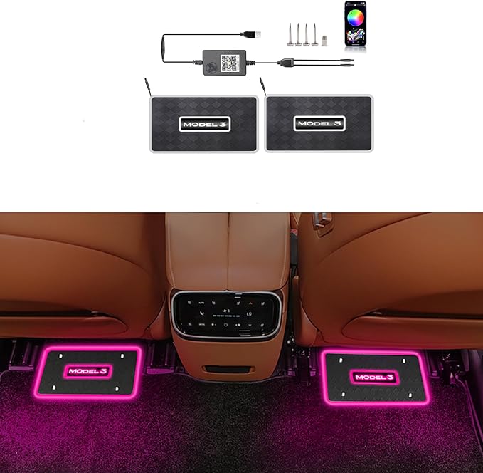 Car Floor Mats Lights for Tesla Model 3 Y Luminous Ambient Neon Lighting Kits, Interior Car Lights Floor Mats for Model Y/3 Cars Decor Atmosphere RGB Lamp Accessories Tesla Ambient Lamp