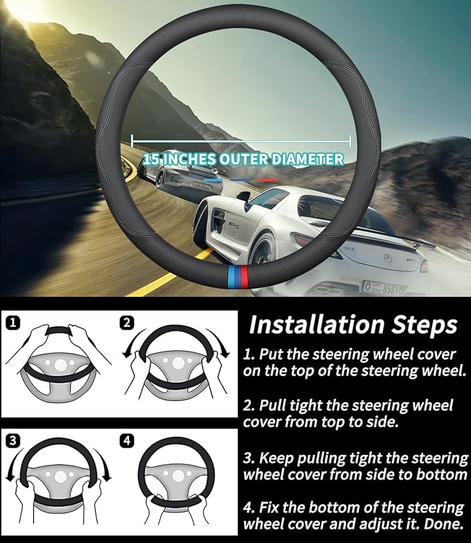 Custom-Fit for Land Rover Steering Wheel Cover, Premium Leather Car Steering Wheel Cover with Logo, Non-Slip, Breathable, for Land Rover Accessories (D-Style,for Land Rover)