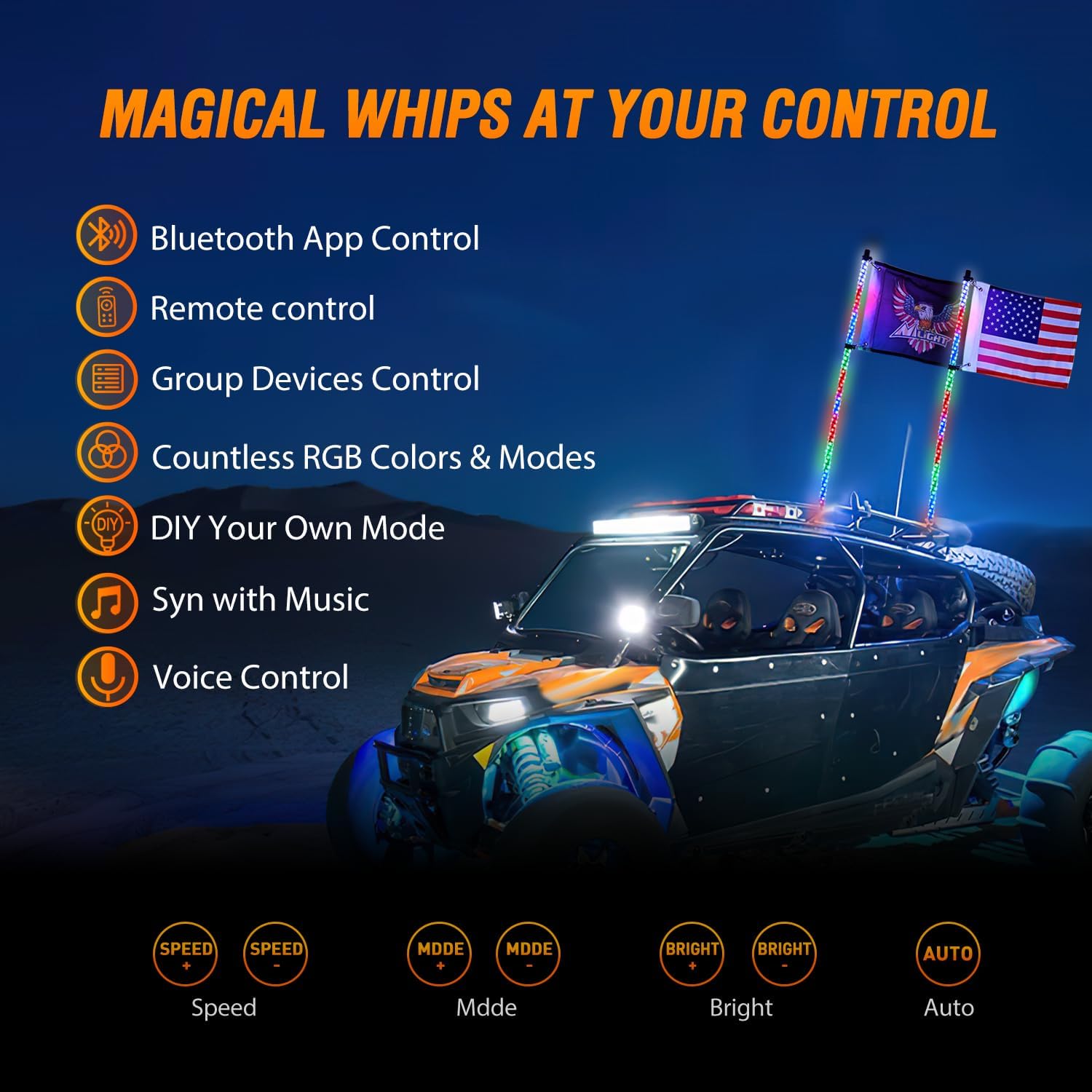 Nilight 2PCS 4FT RGB LED Whip Light with Spring Base Remote App Control w/DIY Chasing Patterns Turn Signal & Brake Lights for ATV UTV Polaris RZR Can-am Dune Buggy Jeep