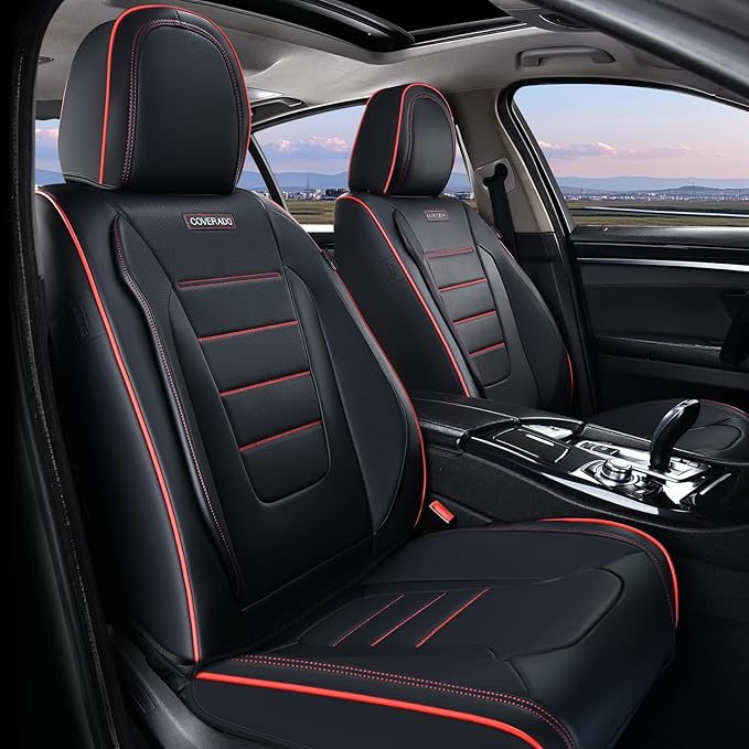 Coverado Seat Covers, Car Seat Covers Front Seats, Car Seat Cover, Car Seat Protector Waterproof, Car Seat Cushion Nappa Leather, Seat Covers for Cars Carseat Cover Universal Fit for Most Cars-Redline