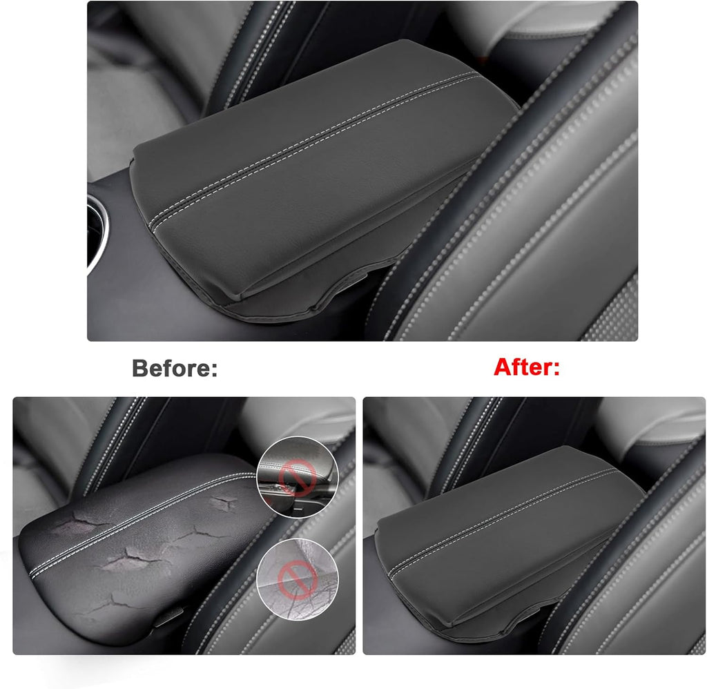 SXCY for 2024 2025 Mustang Armrest Cover (Thickened) for Mustang 2025 Accessories 2024 2025 Mustang Center Console Cover 2025 Mustang Middle Console Cover (Grey Stitched)