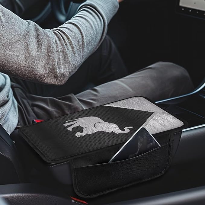Metal-Like Elephant Print Center Console Covers for Cars Waterproof Car Armrest Seat Box Cover Cushion Anti-Slip Auto Center Console Pad Car Interior Accessories Protector