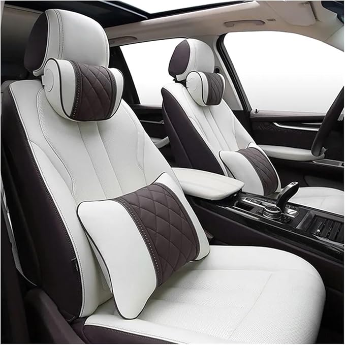 Car seat headrest Leather Car Fit for Seat Rest Cushion Headrest Car Neck Pillow Fit for BMW (Color : Brown)