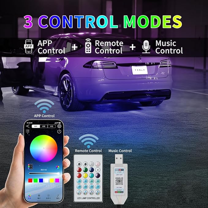 for Tesla Model 3 Y RGB Dreamcolor LED Neon Light Kits Dashboard Ambient Lighting Interior Lights 2025 2024 2023 2022 2021 Accessories Accessory, App & Remote & USB Hub, DC 12V