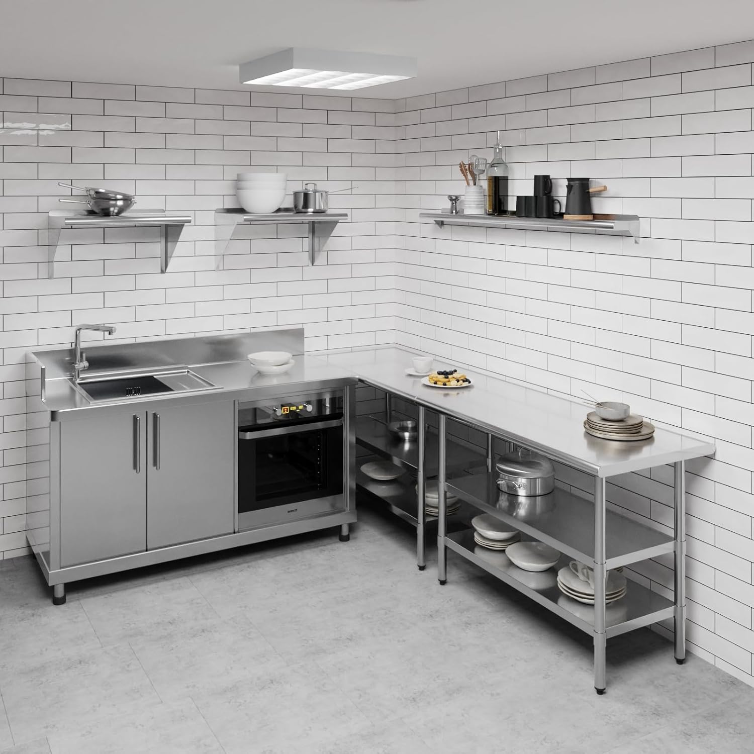 AmGood 60" Long X 6" Deep Stainless Steel Wall Shelf | NSF Certified | Appliance & Equipment Metal Shelving | Kitchen, Restaurant, Garage, Laundry, Utility Room