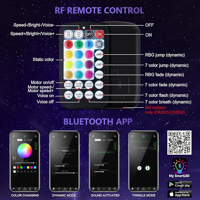 16W Car Home Starlight Headliner Kit, Twinkle & Sound Activate RGBW Fiber Optic Lights with APP & Remote Control, Star Lights for Ceiling Decoration, 550 pcs 9.8ft