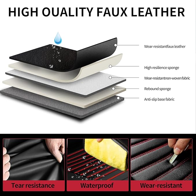 Fit 4Runner Car Seat Covers for Toyota 4Runner 2003-2024 2025 2026 - Upgraded Premium Waterproof & Breathable Leather, Airbag Compatible, All-Weather Seat Cushion Protector (2 Front/Black+Red)