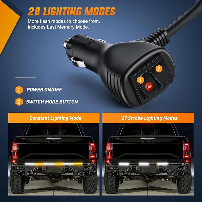 Nilight 48 Inch Truck Tailgate Strobe Light Strip Tail Emergency Bar Rear Window Warning Lamp Ultra-Bright Double Row 288 LED for Pickup Trailers Construction Vehicles Car SUV, Amber White