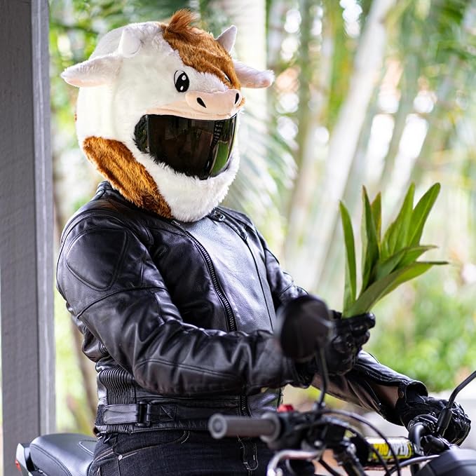 Moto Loot Helmet Cover for Motorcycle Helmet, Fun Rides and Gifts (Cover Only. Helmet Not Included) - Cow