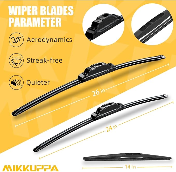 MIKKUPPA 26"+24"+14" Windshield Wiper Blades Replacement for 2016-2022 Honda Pilot, Front & Rear Wiper Blades Set, Durable Stable Quiet All Season (Pack of 3)