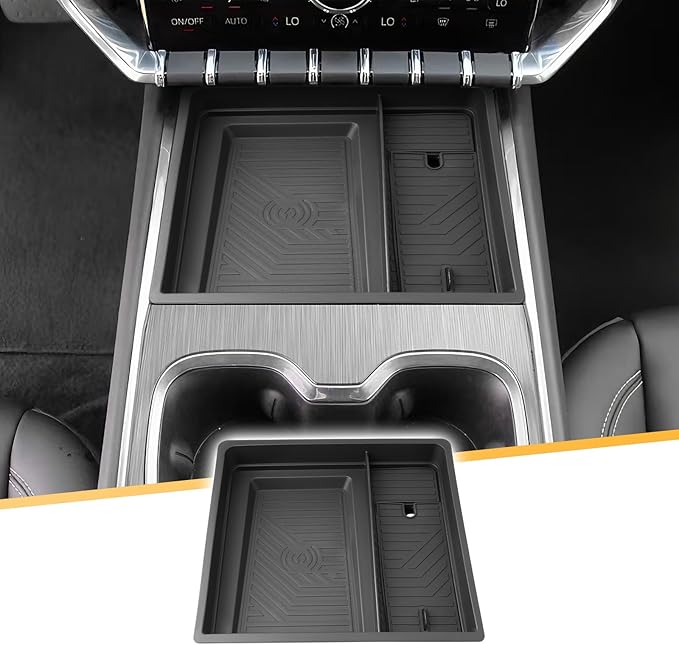 GMC Acadia Center Console Organizer 2024-2026 GMC Acadia (Elevation/AT4)-ABS Materials& TPE Wirless Mats Storage Box 2024-2026 GMC Acadia Accessories- ONLY FOR Console Without Cover- NOT FOR DENALI