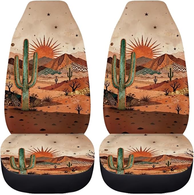 BIGCARJOB Desert Cactus Car Seat Cover Full Set Universal Car Interior Accessories Set Women Auto Interior Seat Protector Saddle Blanket