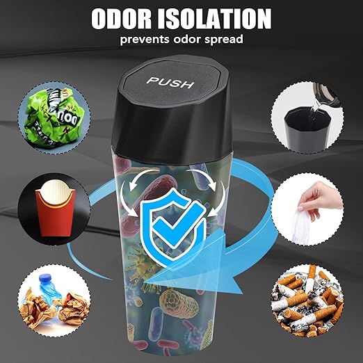 Car Trash Can Bin with Lid - Car Garbage Can with 20pcs Trash Bags for Cup Holder - Black Leakproof Mini Vehicle Trash Bin for SUV Truck - Small Car Organizers and Storage for Door Front Back Seat