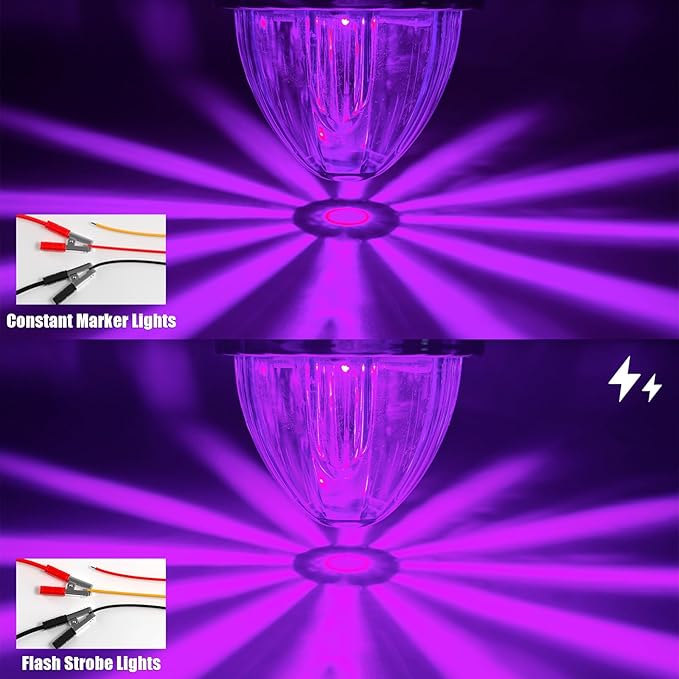 BJZ 10Pcs Purple Watermelon LED Strobe+Constant Marker Lights Dual Function Watermelon-Shaped Side Marker Clearance Tail Top Cap Roof Lights for Trailer Truck Semi-Trailer Heavy-Duty Truck Bus Van