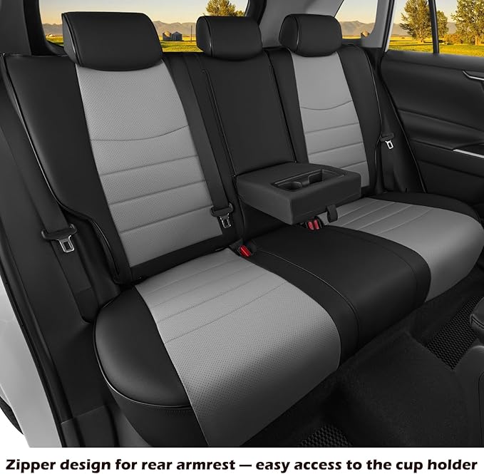 HKZ Fit RAV4 Car Seat Covers Set for 2019 2020 2021 2022 2023 2024 Toyota RAV4 Adventure and TRD-Off Road (Not for Hybrid) - 5 Seats Full Set Leather(Black/Gray)