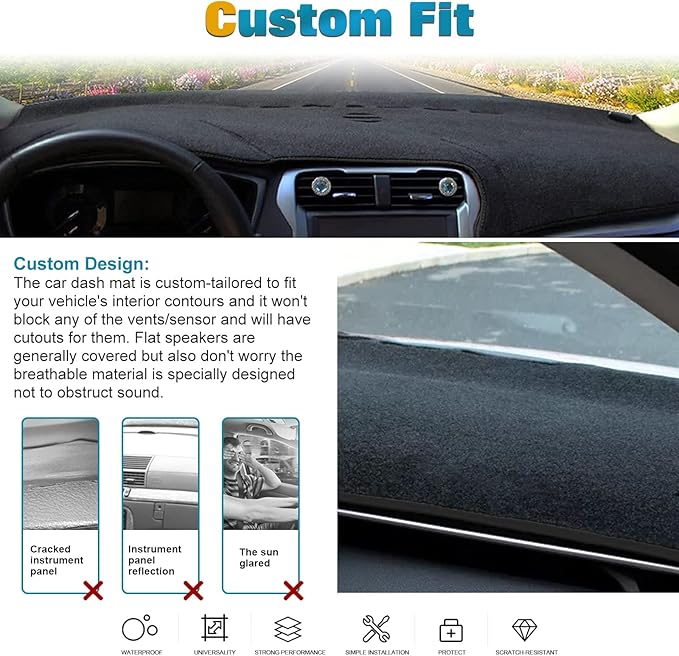 x xotic tech Center Console Dashboard Mat Pre-Cut Non-Slip Sunshield Sun Glare Protector Dash Carpet Pad Black Cover Compatible with Ford Fusion 2013 2014 2015 2016 2017 2018 2019 2020