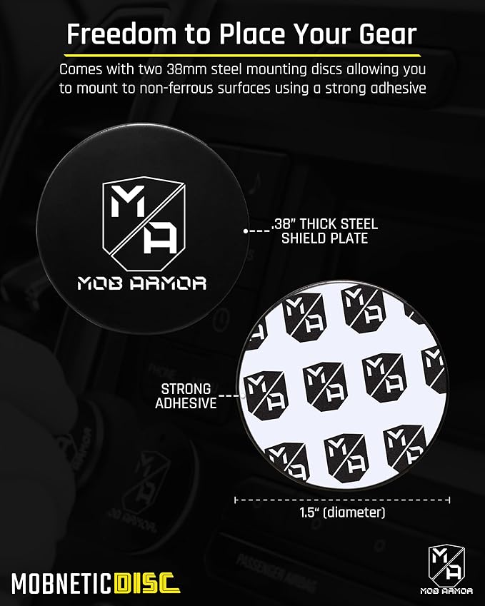 Mob Armor Magnetic Phone Mount Plates - Strong Adhesive Steel Discs for MobNetic Maxx & Mob Magnetic Car Mounts, Compatible with Phone Magnet Plates, Vehicle Accessory - Black (2 Pack)
