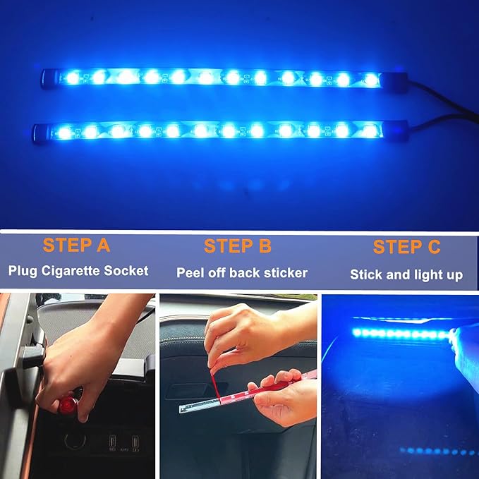 LED Interior Lights DC 12V Seat Ambient Light Cigarette Lighter, Car Uncer Dash LED Light Strip DRL Daylight Strip Car Icyblue Atmosphere Lights-2 splitters in1