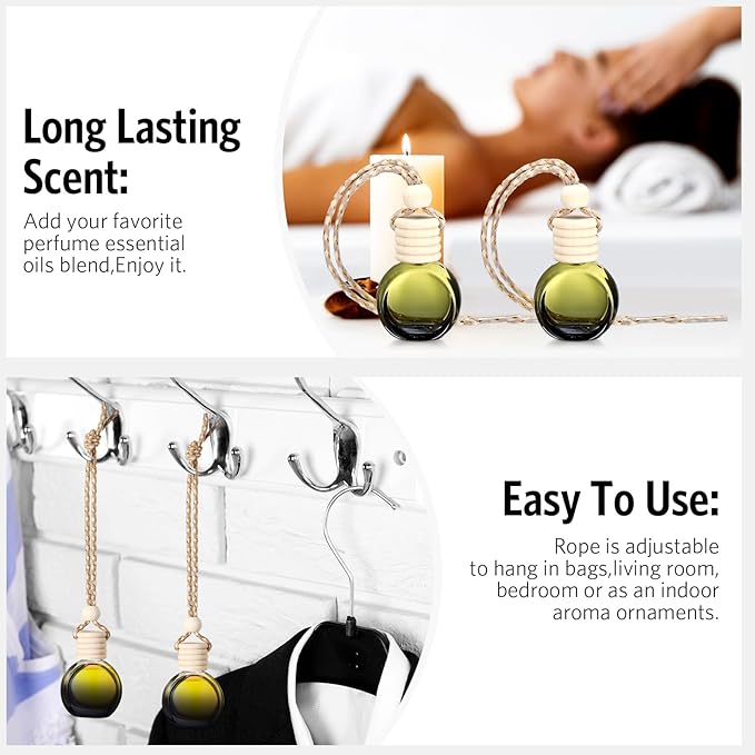 BBTO 100 Pcs Car Air Fresheners Diffuser with Wooden Cap Empty Aromatherapy Diffuser Clear Car Fragrance Holder Pendant Hanging Perfume Fresheners Bottles for Decor (Black,Round)