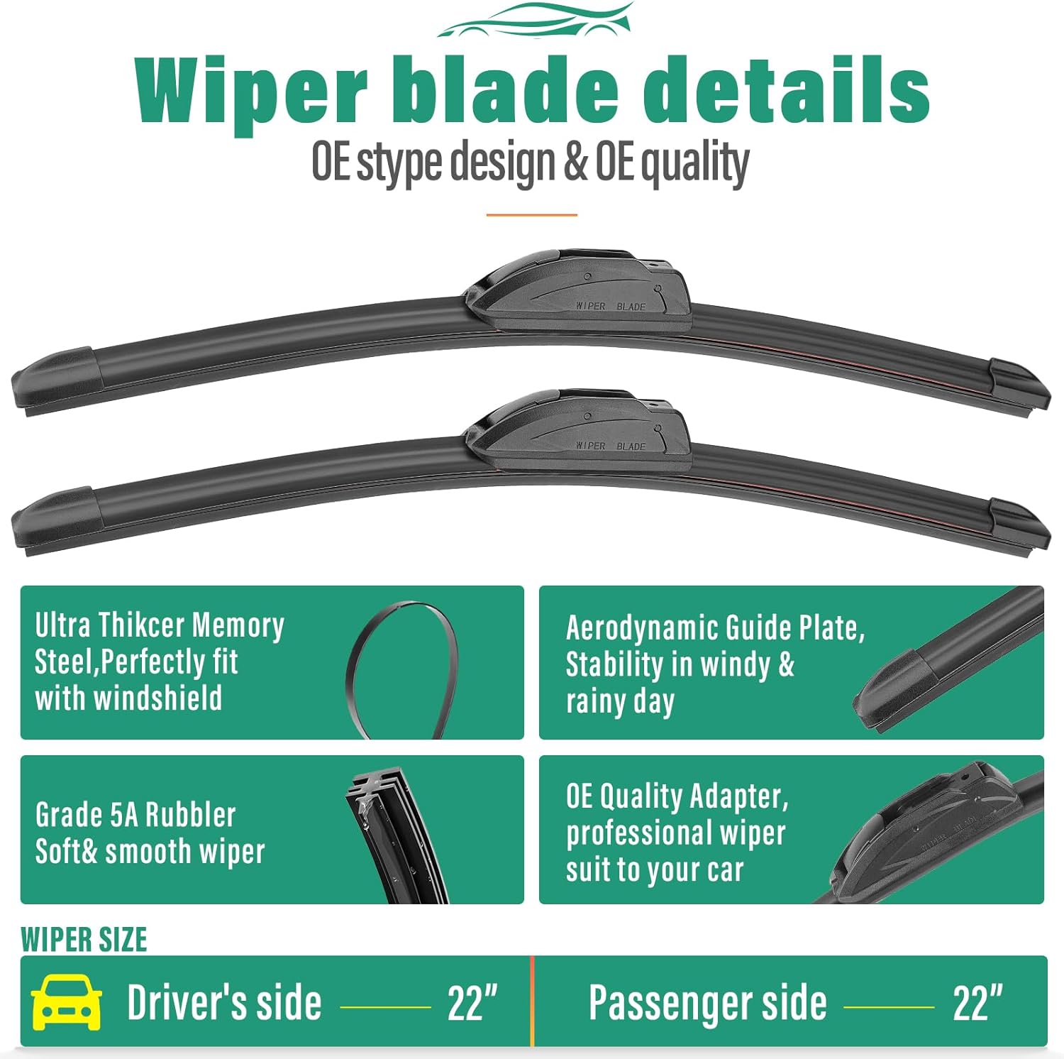 22" 22" 13" Windshield Wiper Blades Replacement for GMC Yukon/Yukon XL 2015 2016 2017 2018 2019 2020 Premium All Weather Front Rear Wipers Set - OEM Quality (Pack of 3)