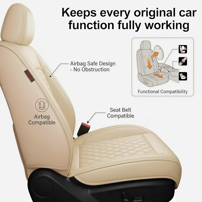 Fit TL Car Seat Covers for Acura TL 2004-2014 - Premium Leather, Waterproof, All-Weather, Airbag Compatible, Anti-Slip, Breathable, Easy Install, Seat Protectors, Full Set, Beige