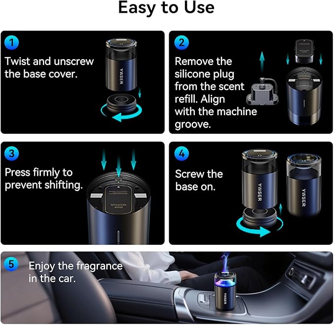 Smart Car Air Freshener, Car Air Freshener Diffuser with Starry Sky Projection and 50ml Perfume, Auto On/Off Intelligent, 3 Mode Adjustable Rechargeable Aroma Diffuser (Snow Mountain))