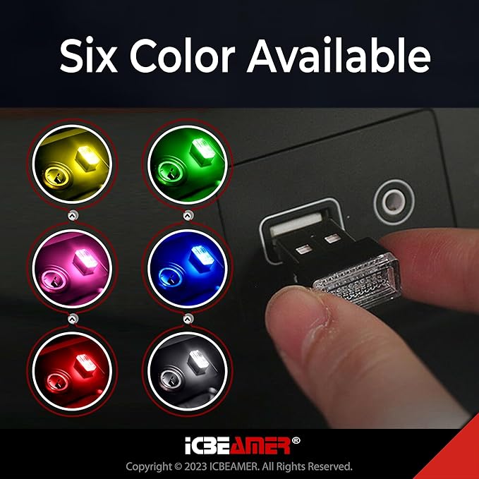 ICBEAMER USB Type-A LED Night Light 2-Pack (Yellow) | Plug-in Universal Fit Automotive Accessory for Car Interior and Trunk Ambient Atmosphere Lighting