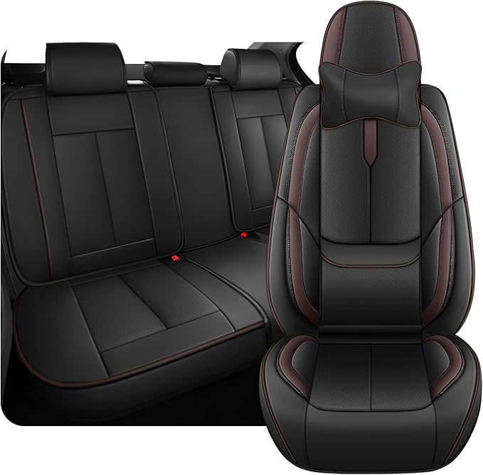 Fit for 98% of Mercedes Benz Car Seat Covers with Headrests, Premium Nappa Leather Seat Cover, Fully Wrapped Protect Modern Style Seat Cover (5-Seat Luxury, Black & Coffee)