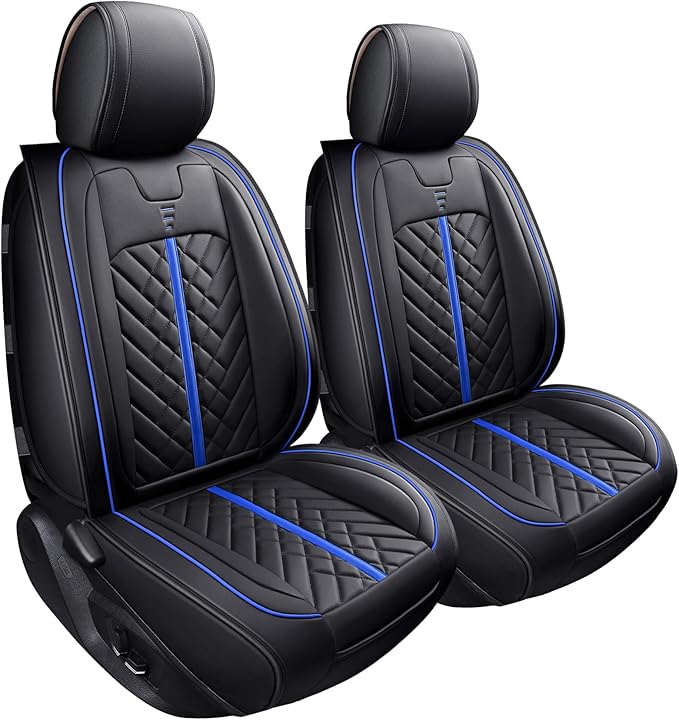 Tomatoman Tacoma Car Seat Covers Compatible with Toyota Tacoma 2005-2023 2024 2025 2026 Truck Access Double Crew Cab TRD Pro Trail Edition Off-Road Waterproof Leather Cushions(2PCS Front/Black-Blue)