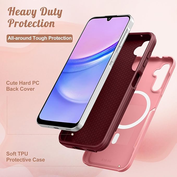 for Samsung Galaxy A16 5G Phone Case - Compatible with MagSafe Women Girls Cute Magnetic Protective Cover Girly Pretty Kawaii Strawberry Heavy Duty Shockproof Design for Samsung A16 5G Case